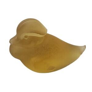 Vintage Yellow Amber Frosted Glass Duck Mallard Figure Paperweight .